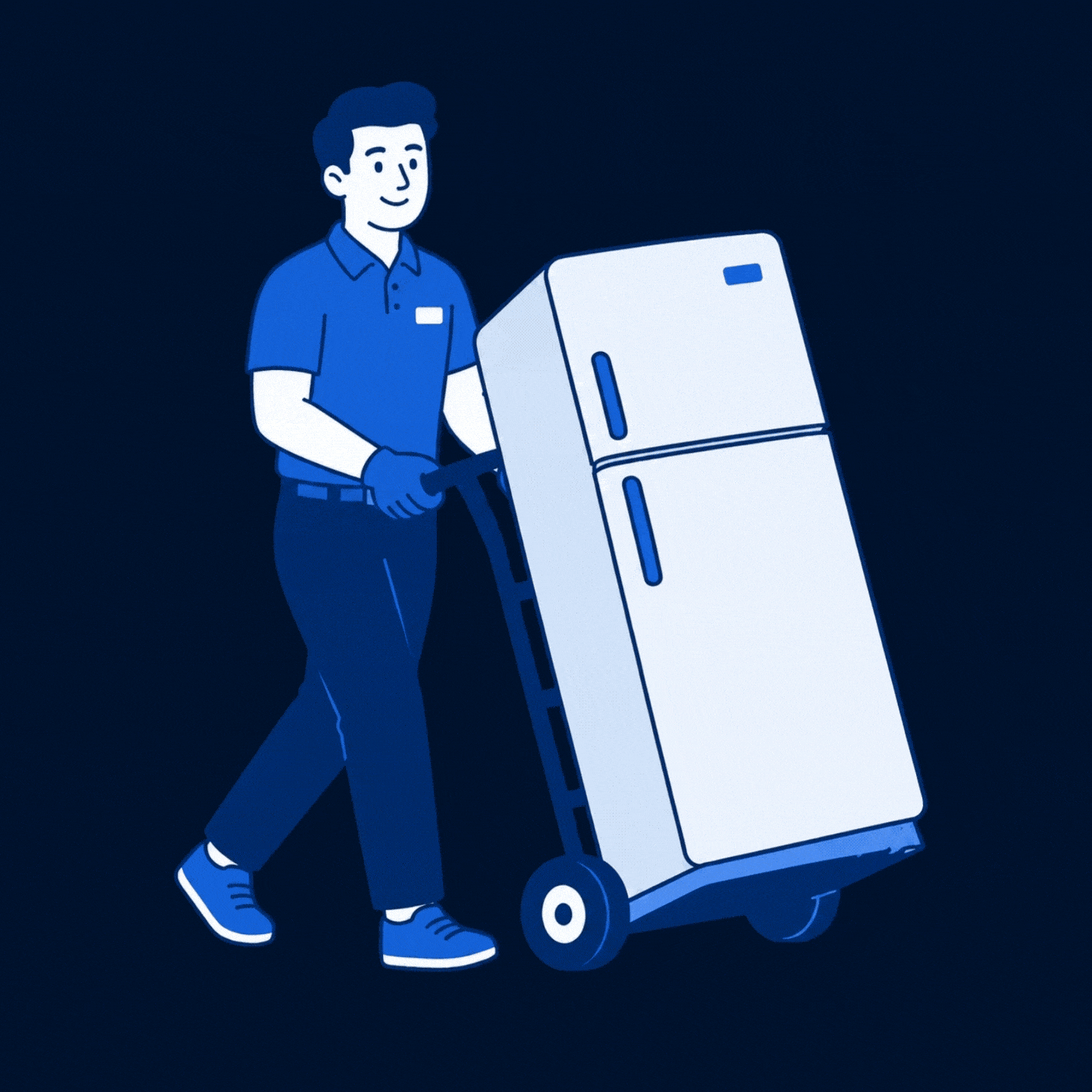 Animación que demuestra la excelencia en el traslado y cuidado de refrigeradores y electrodomésticos